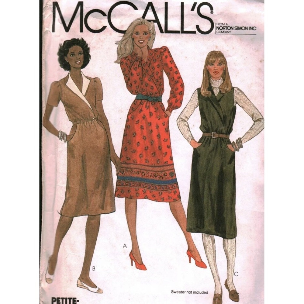7691 Vintage McCalls SEWING Pattern Misses Pullover Dress Jumper 1980s UNCUT 12